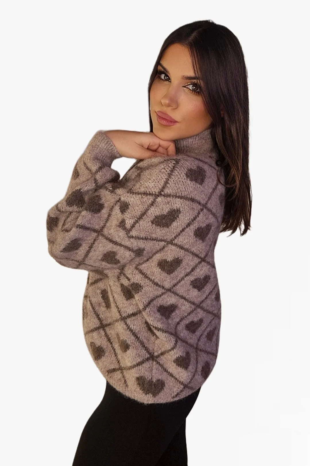 Jersey Corazones Cuello Beige - Imagen 4