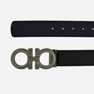 Cinturón Reversible Gancini Negro/Azul Cuero