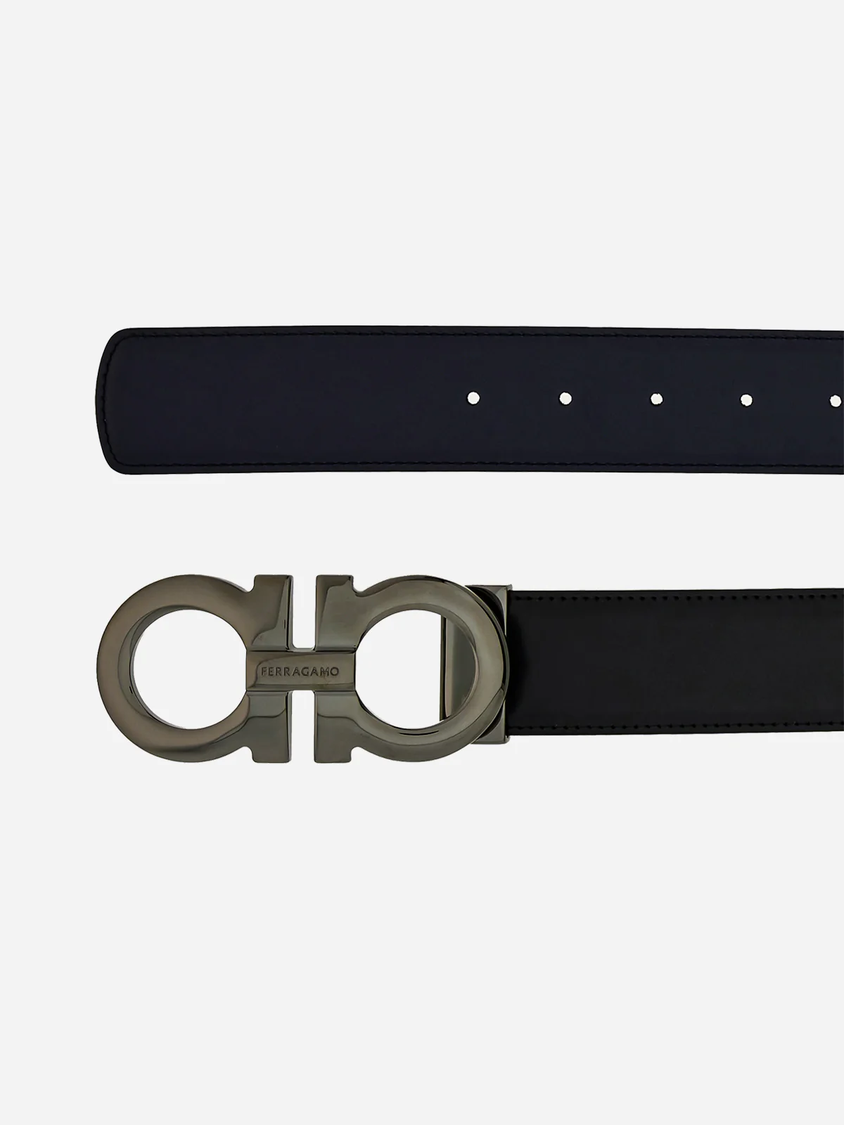 Cinturón Reversible Gancini Negro/Azul Cuero