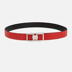 Cinturón Gancini Rojo/Negro Reversible en Cuero