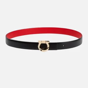 Cinturón Gancini Dama Negro/Rojo Reversible en Cuero