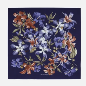 Pañoleta Dama Estampada Azul/Rojo en Seda de Lujo