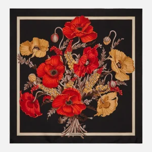 Pañoleta Dama Estampada Negra/Beige en Seda Exclusiva