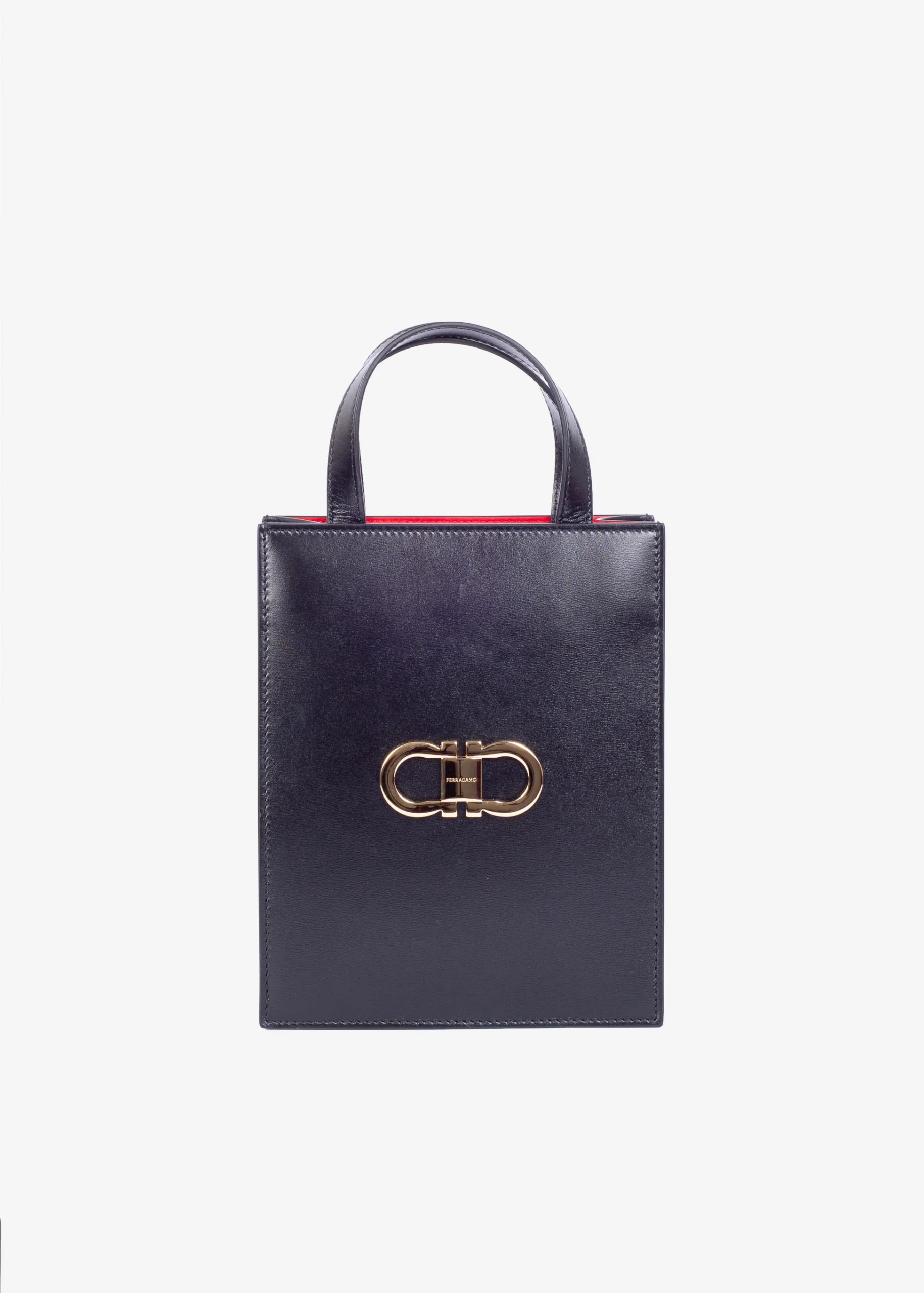 Bolso Dama Gancini Negro/Rojo en Cuero