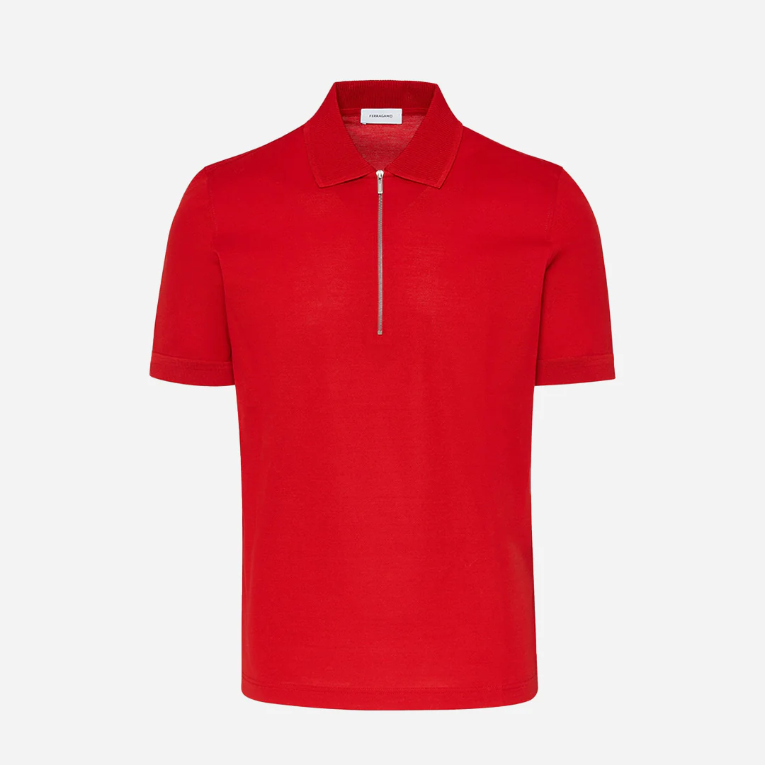 Camiseta Polo Roja con Cremallera en Algodón S.F.