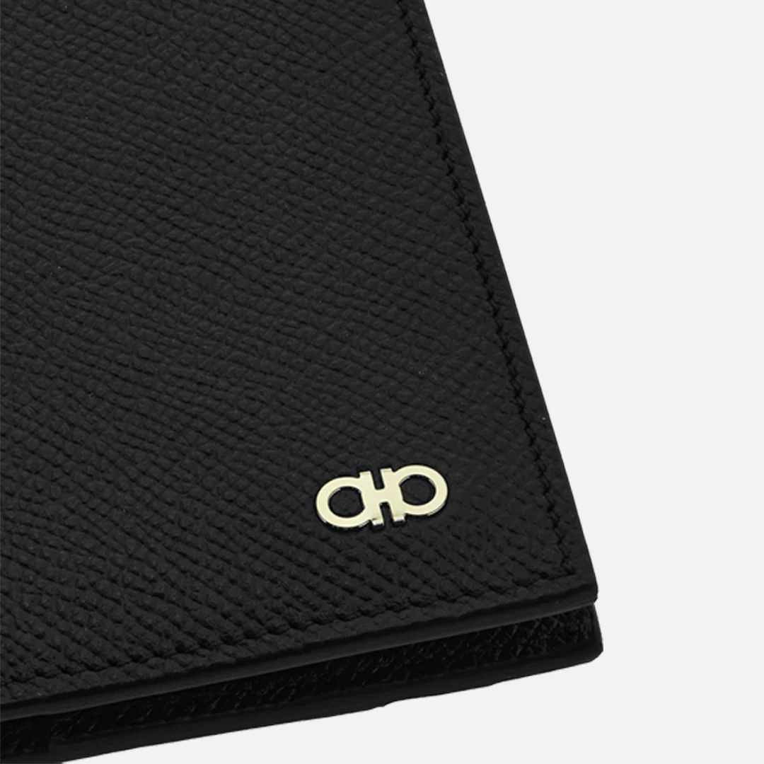Tarjetero Gancini Negro en Cuero de Diseñador - Imagen 3