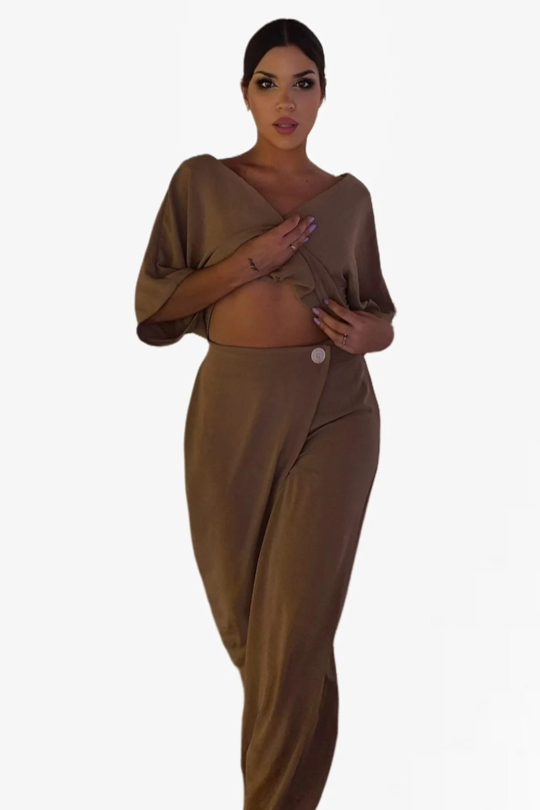 Pantalon Pareo Boton Marrón - Imagen 4