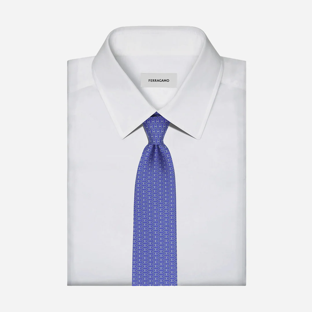 Corbata Estampado Gancini Seda Azul S.F.
