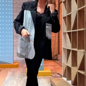 Blazer Bolsillos Jeans Negra