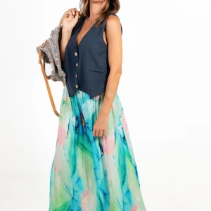 Falda Fluida Tie-Dye Turquesa