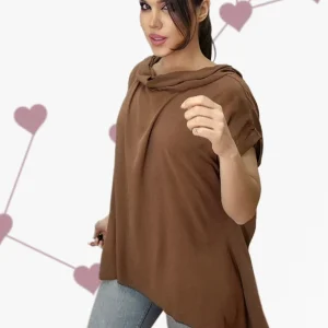 Camiseta Fluida Capucha Marrón