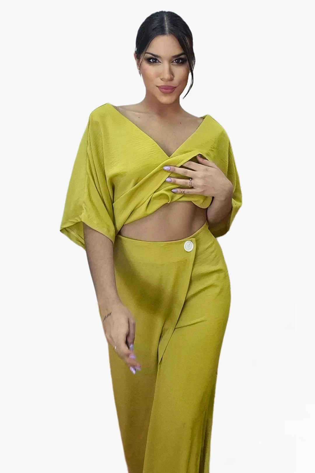 Pantalon Pareo Boton Mostaza - Imagen 5