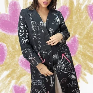 Abrigo Gabardina Dibujos Negra