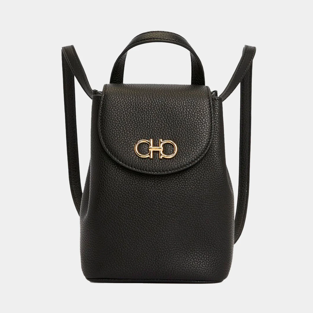 Bolso Dama Mini Gancini de Piel Granulada Negro S.F.