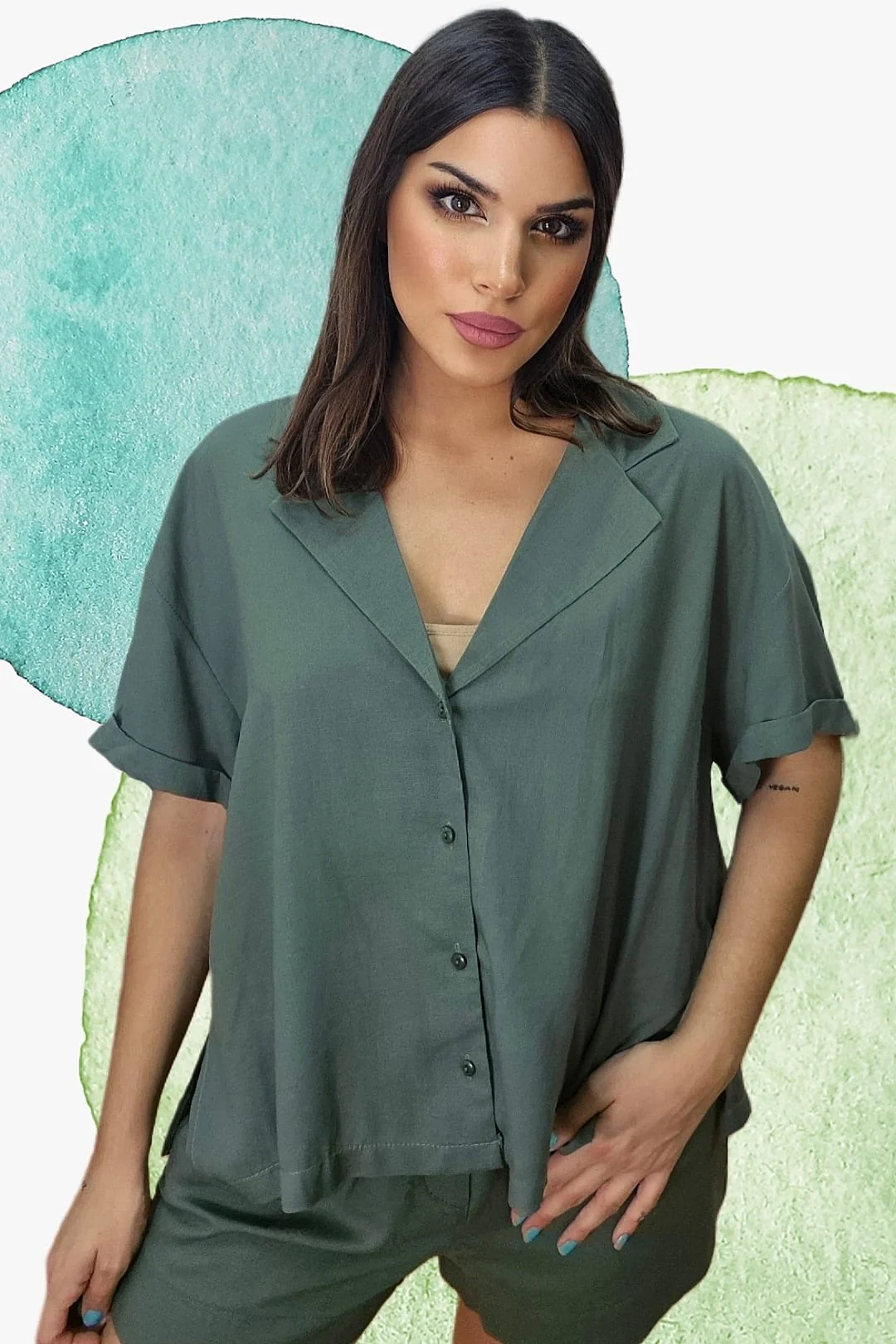 Camisa oversize abotonada Verde