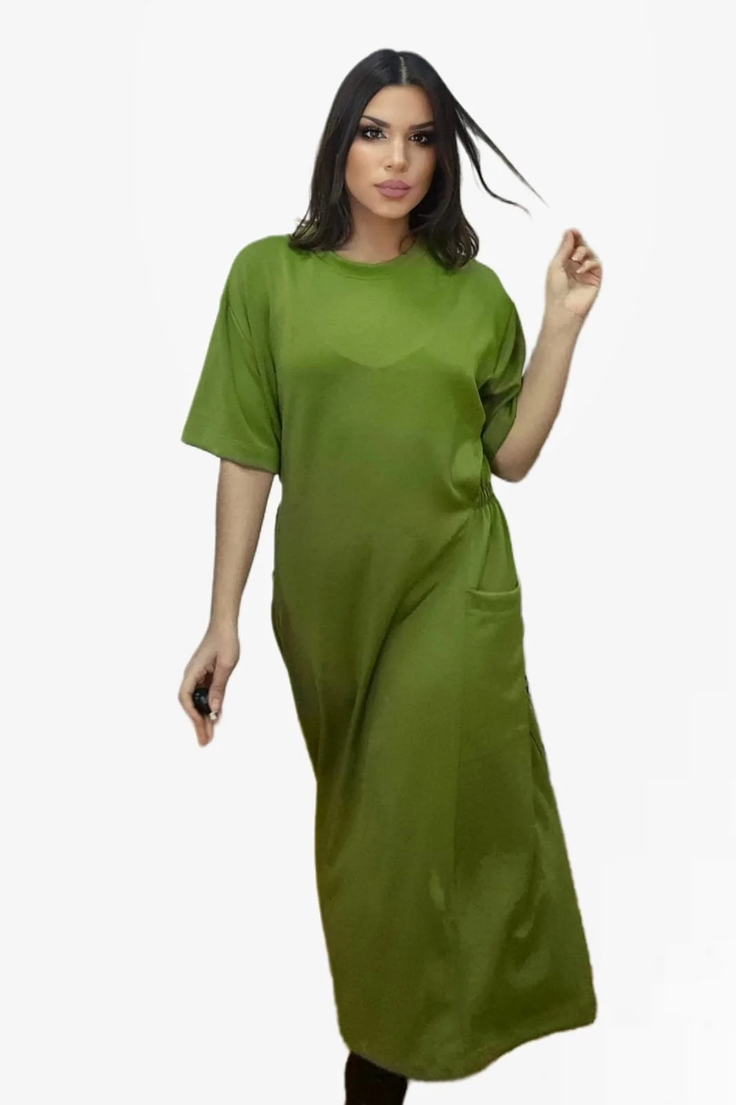 Vestido Bolsillos Engomado Verde