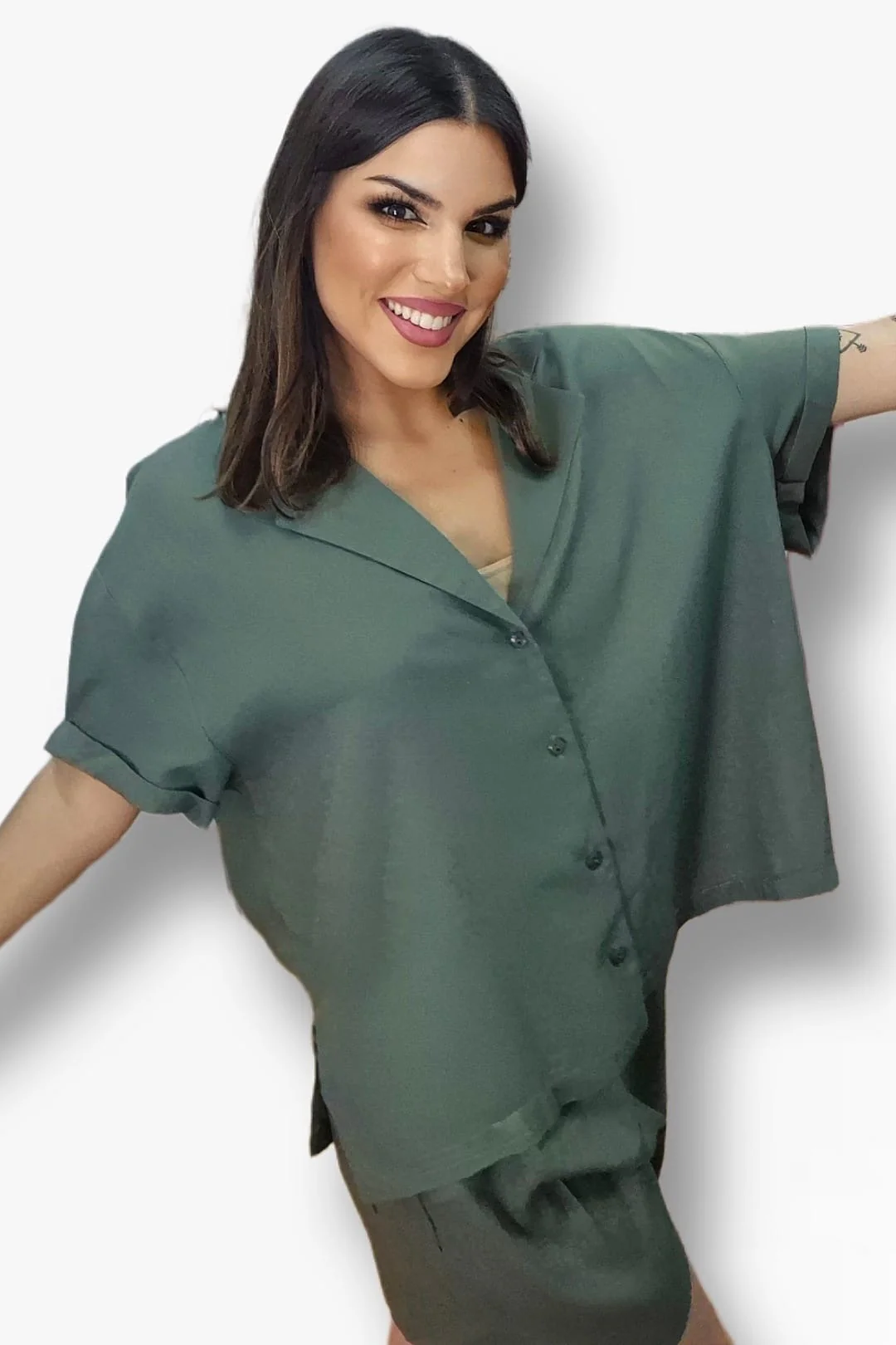 Camisa oversize abotonada Verde - Imagen 3