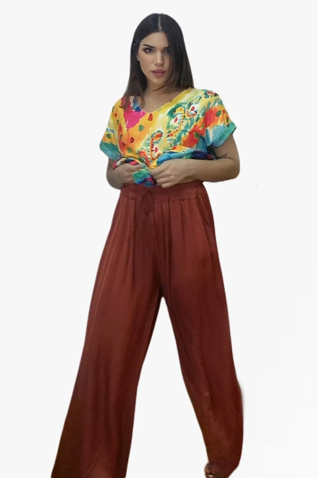 Pantalon Palazzo Cordon Marron - Imagen 4