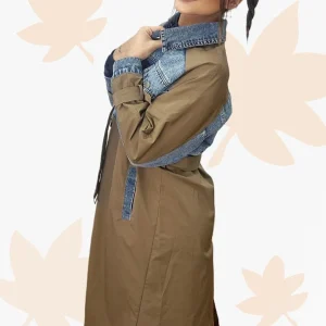 Gabardina Cinturon Combinada Verde