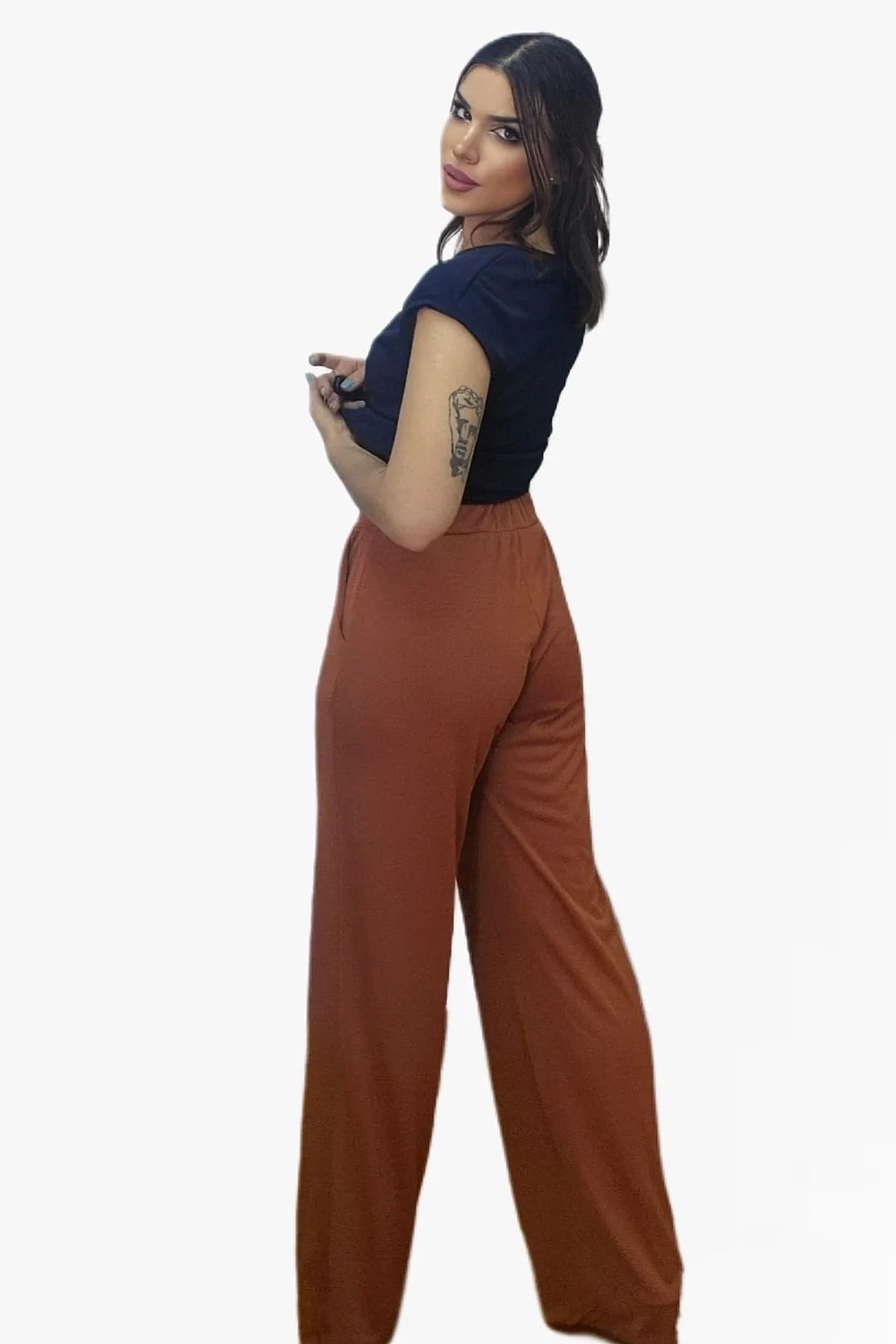 Pantalon Fluido Bolsillos Marrón - Imagen 4