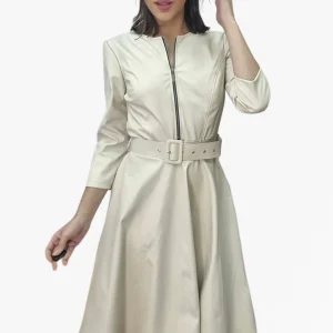 Vestido Cinturon Cremallera Beige