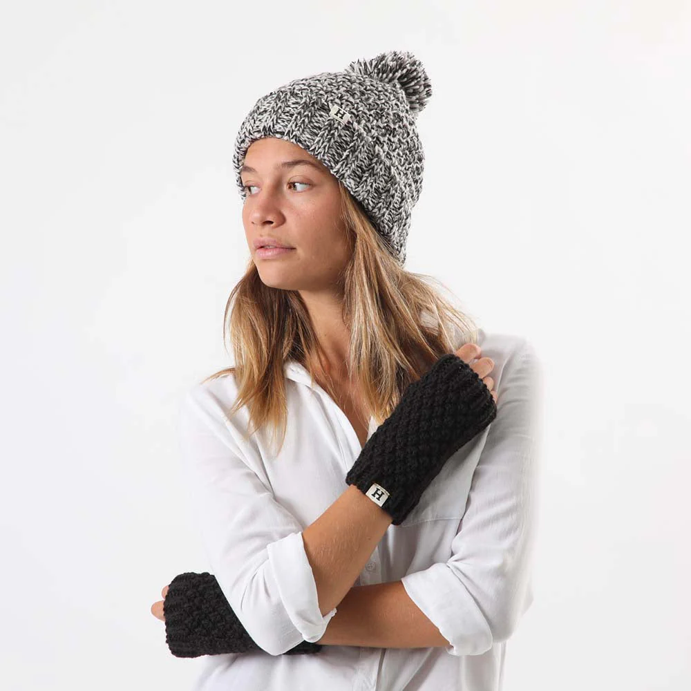 Pack De Gorro Tejido Y Mitones Tejidos Melange Negro Humana - Imagen 3