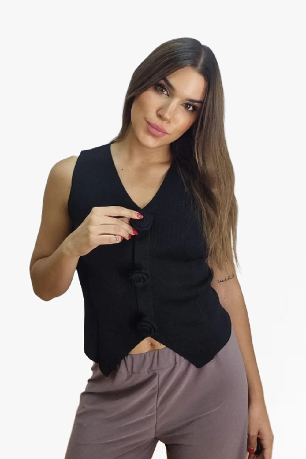 Top Punto Flores Negro - Imagen 4