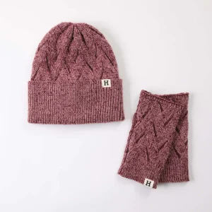 Set De Gorro Tejido Y Guantes Cortos. Redes Rosada Humana