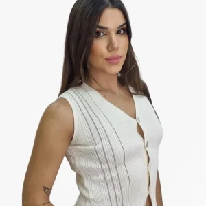 Top Punto Boton Beige