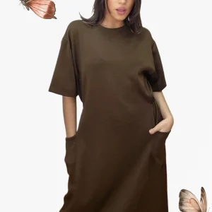 Vestido Bolsillos Engomado Marrón