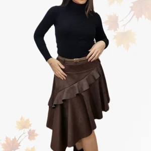 Falda Diagonal Volantes Marrón