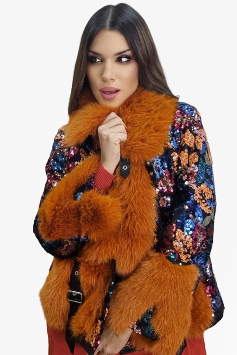 Abrigo Peluche Lentejuela Naranja - Imagen 5