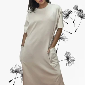 Vestido Bolsillos Engomado Beige