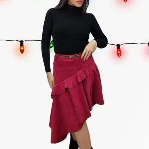 Falda Diagonal Volantes Roja