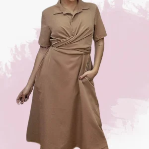 Vestido Escote Cruzado Camel