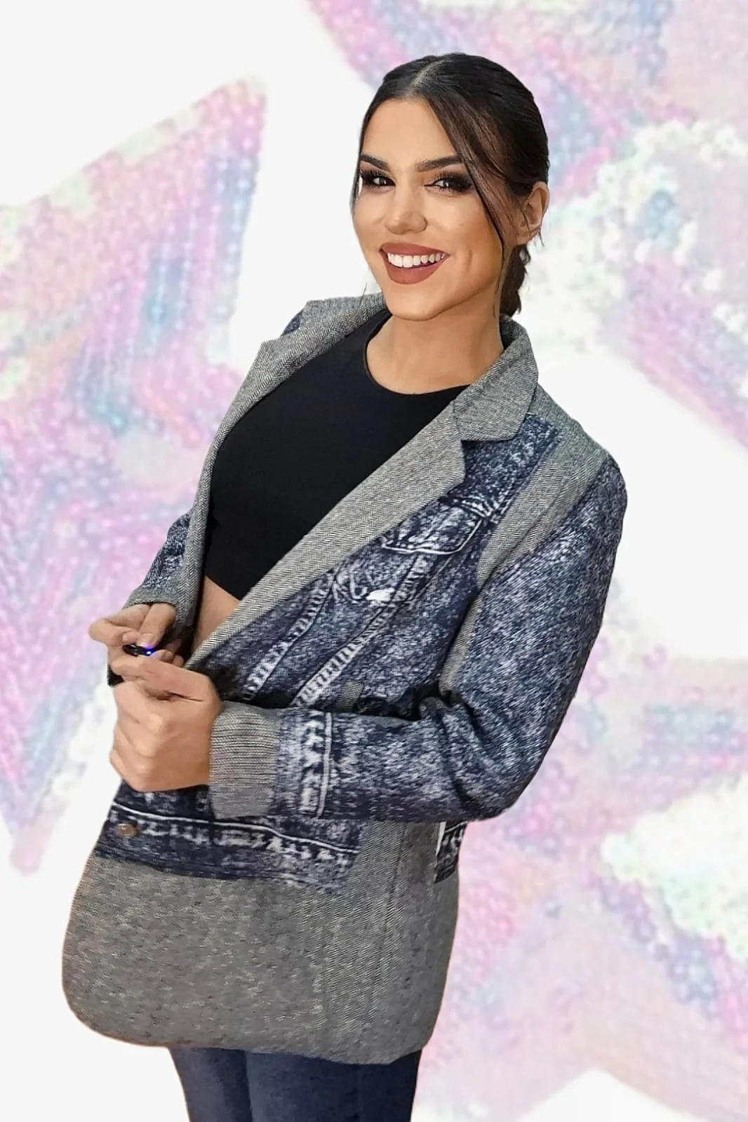 Blazer Vaquera Combinada Gris