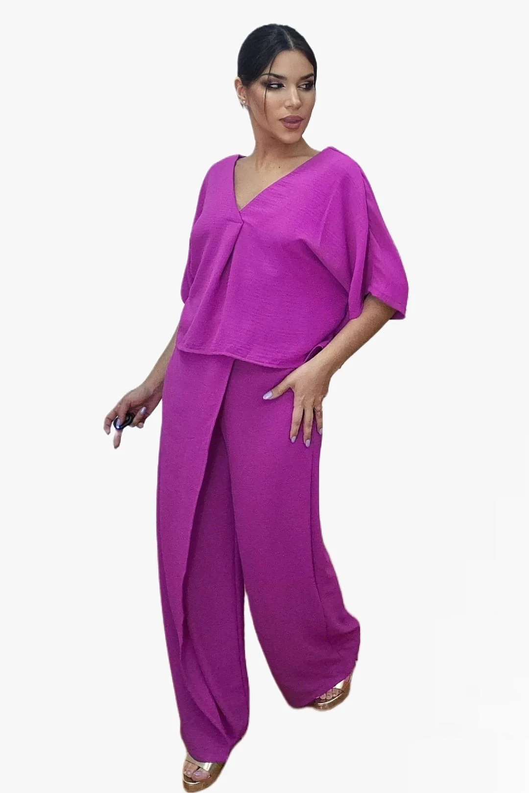 Pantalon Pareo Boton Malva - Imagen 4