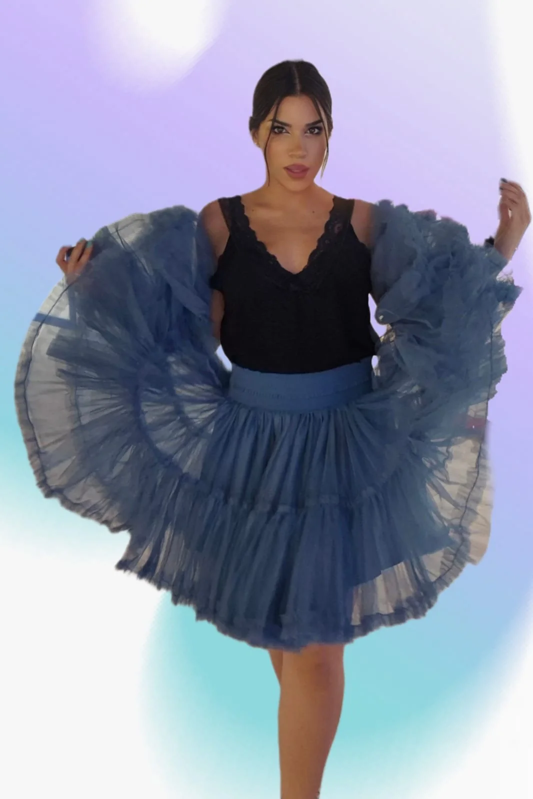 Minifalda tul azul jeans