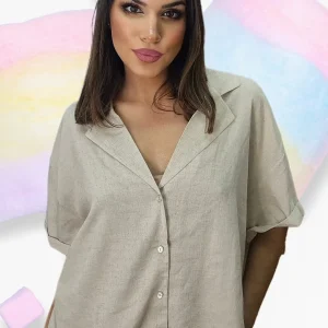 Camisa oversize abotonada Beige