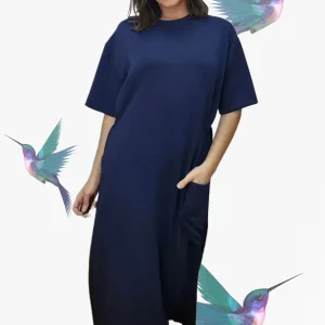 Vestido Bolsillos Engomado Azul