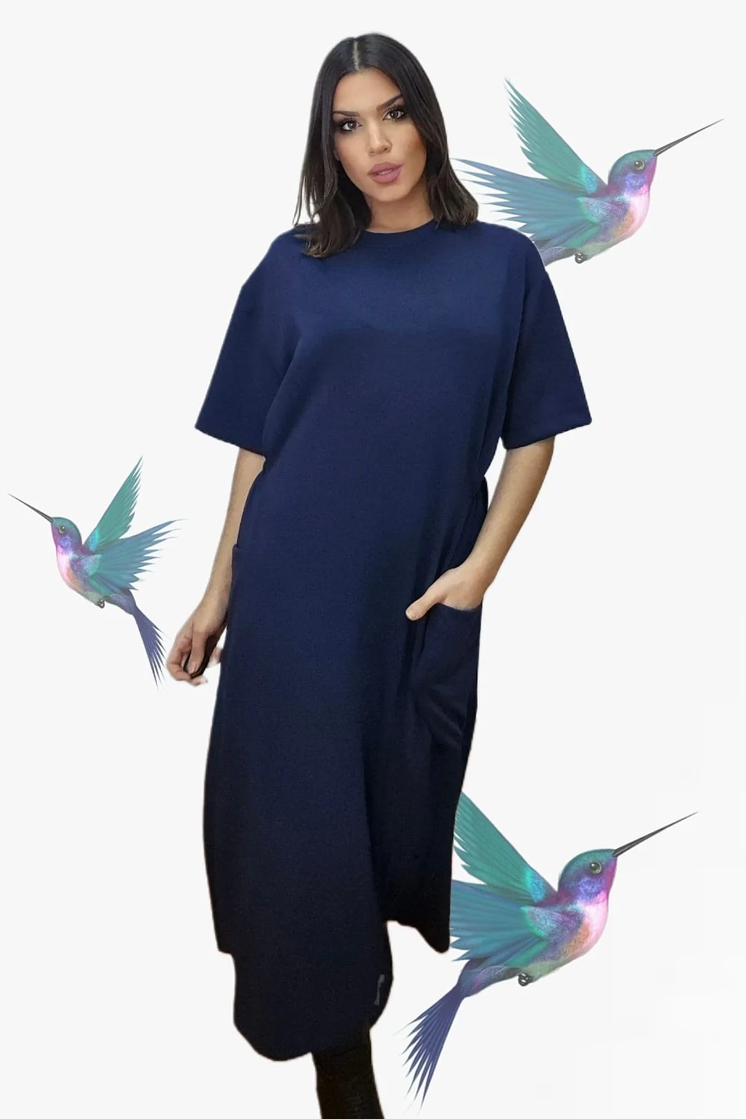 Vestido Bolsillos Engomado Azul