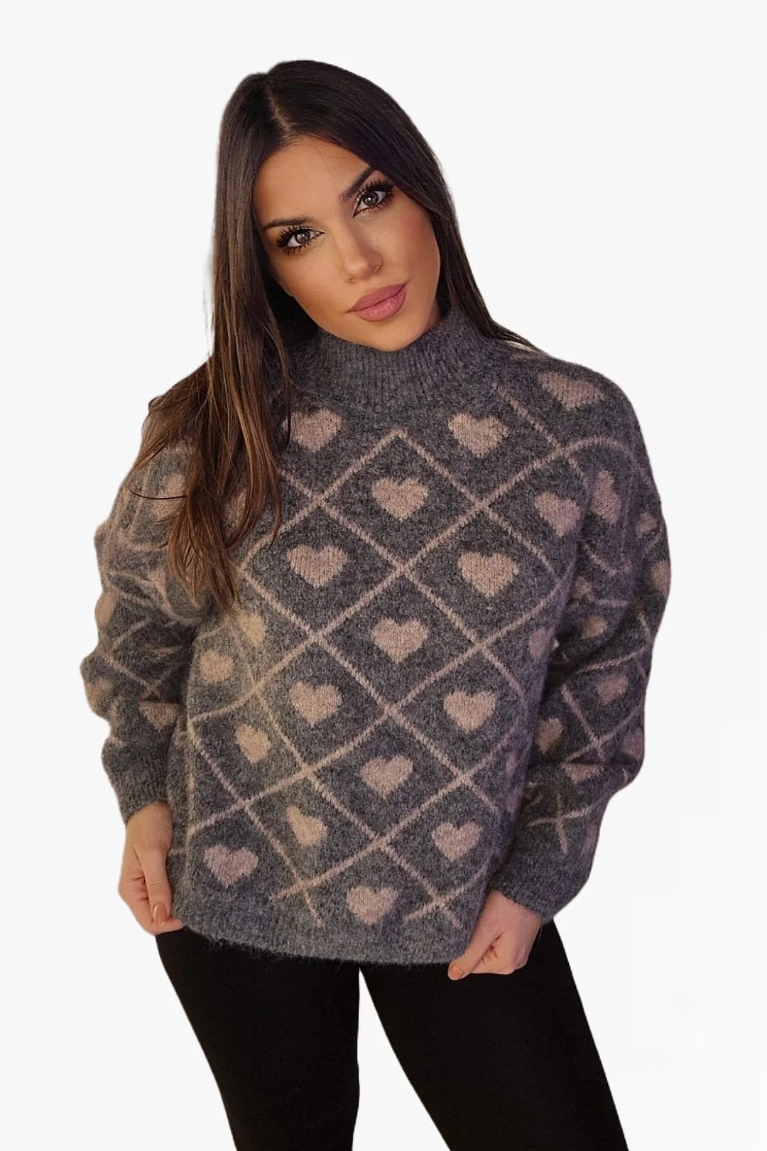 Jersey Corazones Cuello Gris - Imagen 3