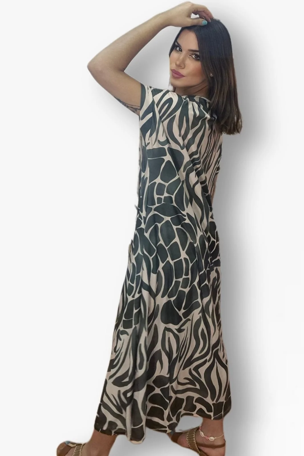 Vestido Animal Print Escote Verde - Imagen 4