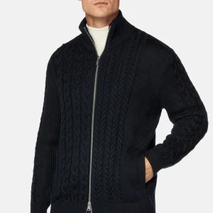 Sweater Azul Marino con Cremallera Completa en Lana B.