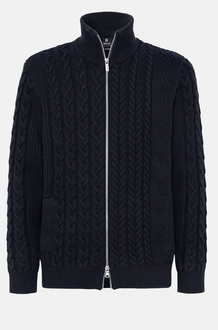 Sweater Azul Marino con Cremallera Completa en Lana B. - Imagen 3