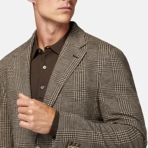 Saco Café de Cuadros en Algodón y Lana B.