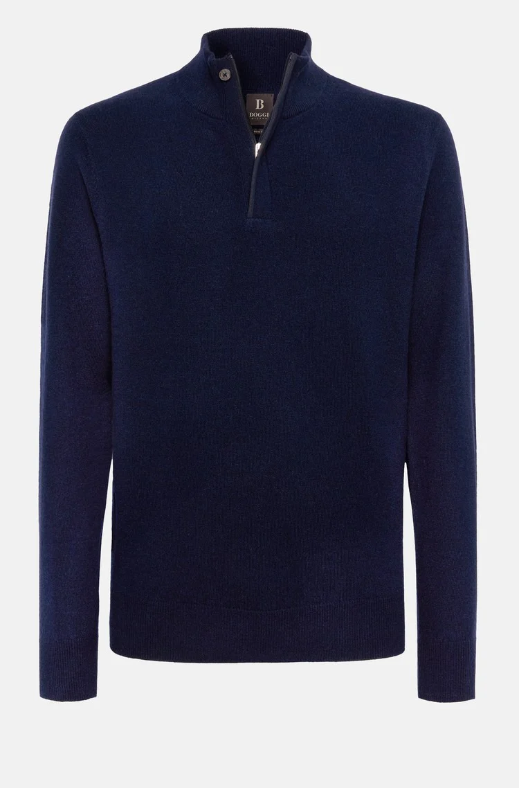 Sweater Halfzip Azul Marino en Lana y Cashmere B. - Imagen 3