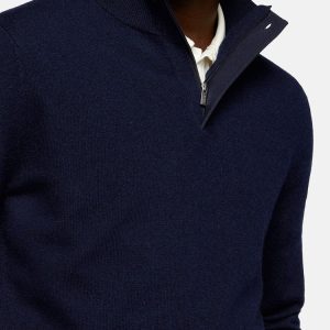 Sweater Halfzip Azul Marino en Lana y Cashmere B.