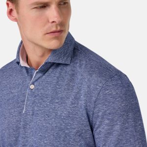 Camiseta Polo Azul en Algodón y Lino B.