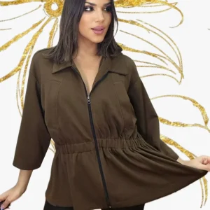 Chaqueta Punto Cremalleras Marrón